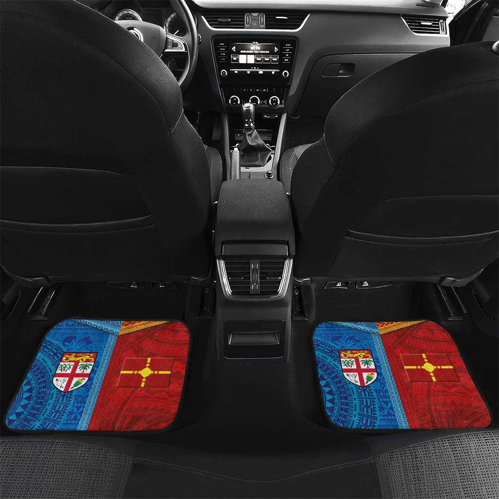 Personalised Fiji and Rotuma Together Car Mats Tapa and Pacific Art Pattern with Cultural Emblems Half Style LT03 Set 2pcs - Back Red - Polynesian Pride