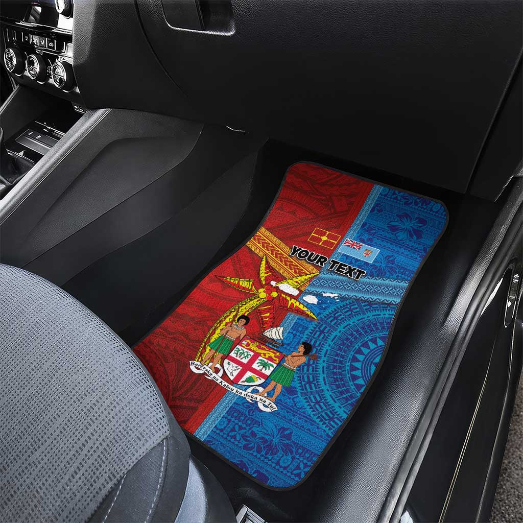 Personalised Fiji and Rotuma Together Car Mats Tapa and Pacific Art Pattern with Cultural Emblems Half Style LT03 - Polynesian Pride