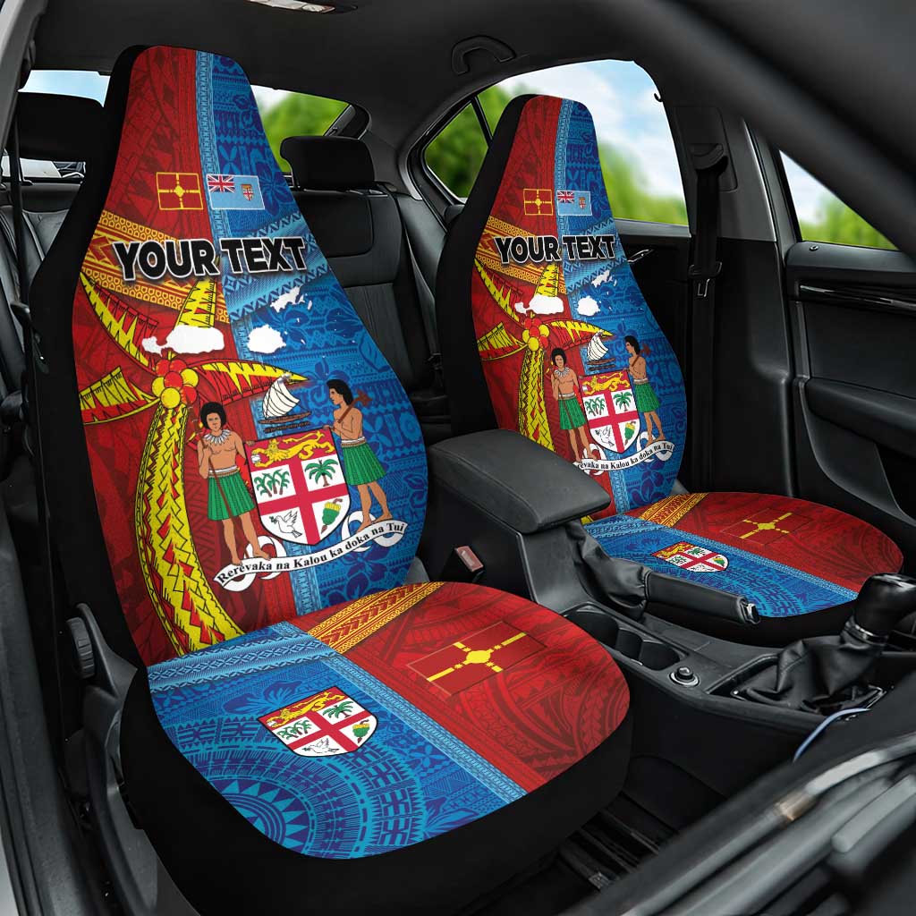 Personalised Fiji and Rotuma Together Car Seat Cover Tapa and Pacific Art Pattern with Cultural Emblems Half Style LT03 One Size Red - Polynesian Pride