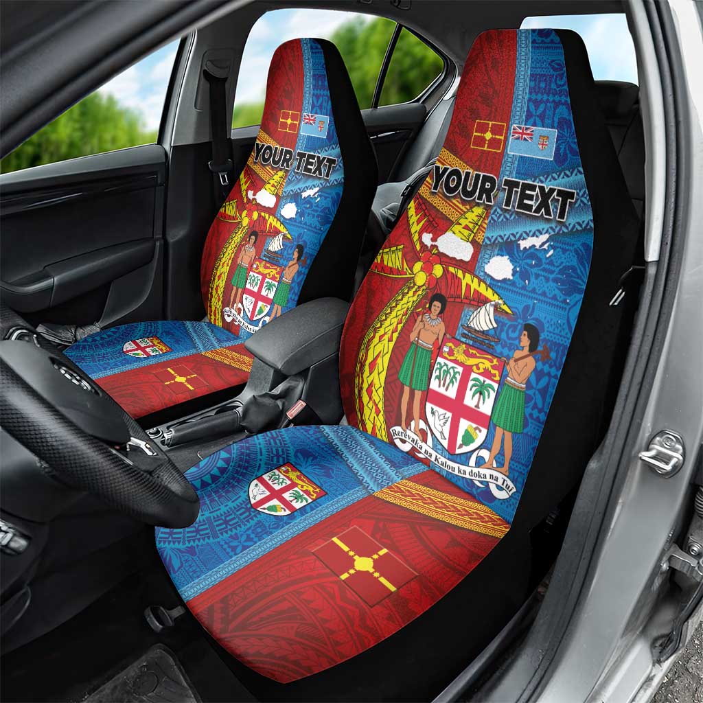 Personalised Fiji and Rotuma Together Car Seat Cover Tapa and Pacific Art Pattern with Cultural Emblems Half Style LT03 - Polynesian Pride