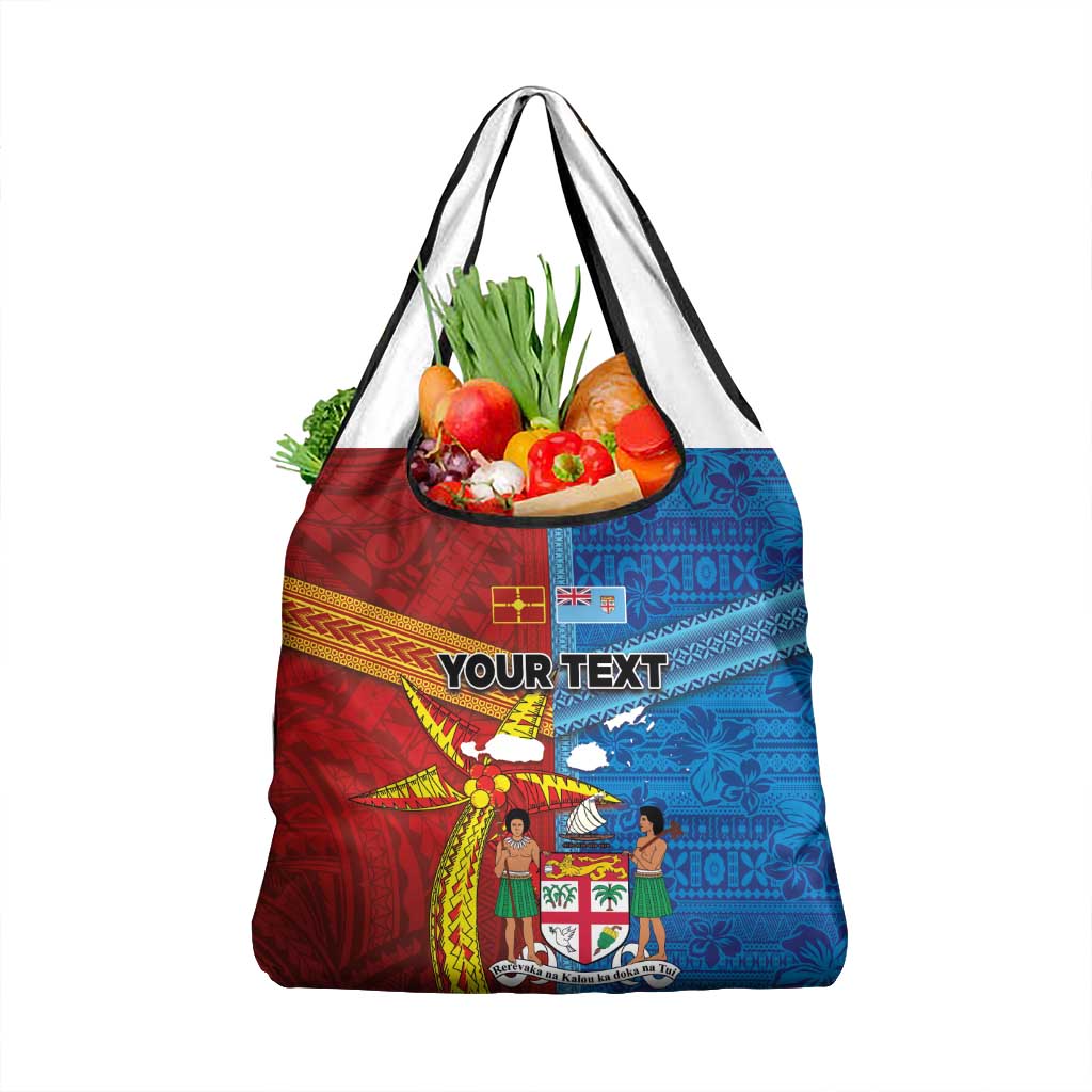 Personalised Fiji and Rotuma Together Grocery Bag Tapa and Pacific Art Pattern with Cultural Emblems Half Style LT03 1-pack One Size Red - Polynesian Pride