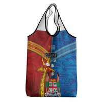 Personalised Fiji and Rotuma Together Grocery Bag Tapa and Pacific Art Pattern with Cultural Emblems Half Style LT03 - Polynesian Pride