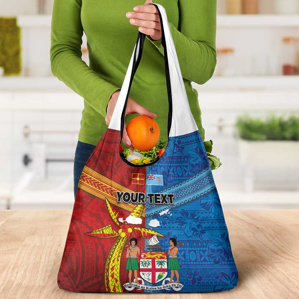 Personalised Fiji and Rotuma Together Grocery Bag Tapa and Pacific Art Pattern with Cultural Emblems Half Style LT03 - Polynesian Pride