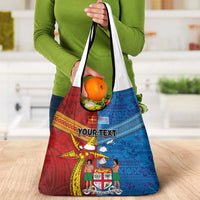 Personalised Fiji and Rotuma Together Grocery Bag Tapa and Pacific Art Pattern with Cultural Emblems Half Style LT03 - Polynesian Pride