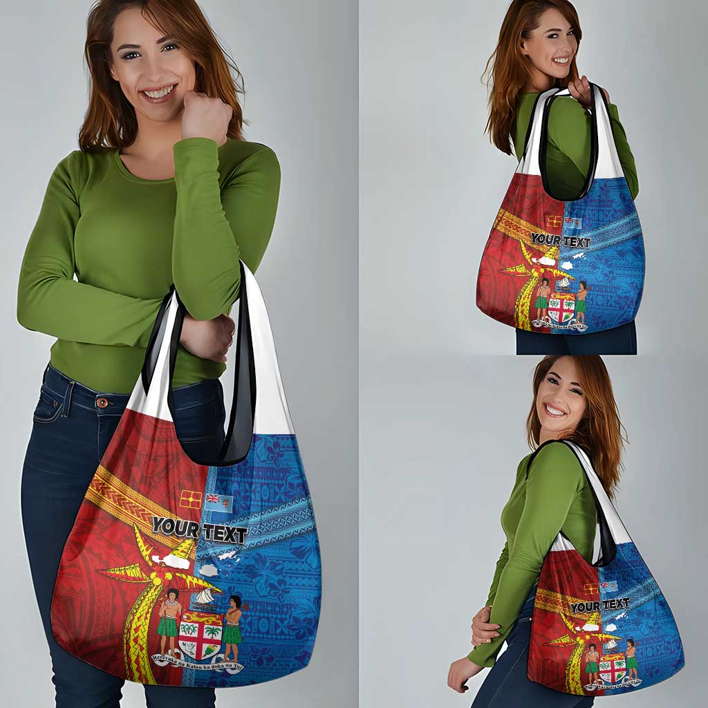 Personalised Fiji and Rotuma Together Grocery Bag Tapa and Pacific Art Pattern with Cultural Emblems Half Style LT03 - Polynesian Pride