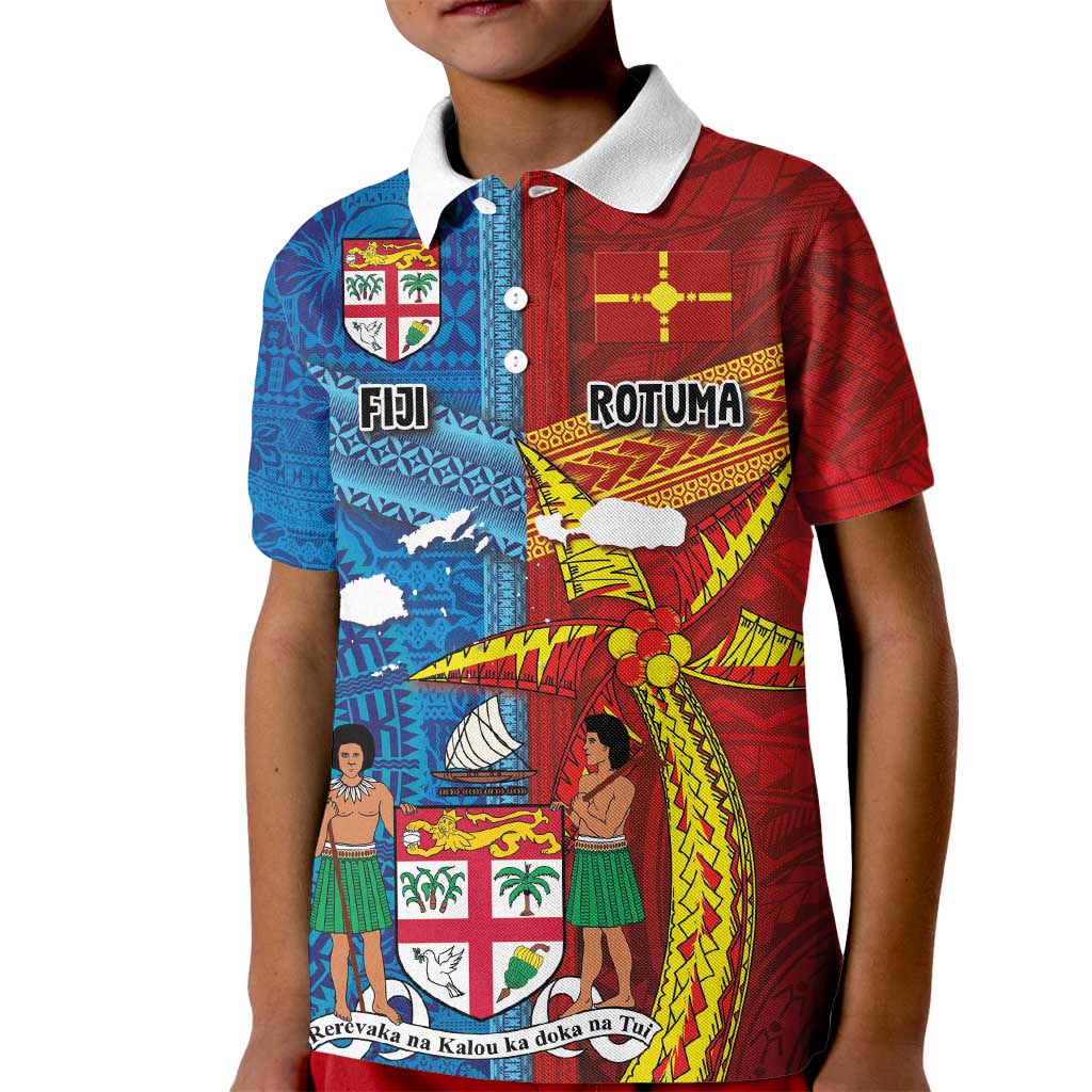 Personalised Fiji and Rotuma Together Kid Polo Shirt Tapa and Pacific Art Pattern with Cultural Emblems Half Style LT03 Kid Red - Polynesian Pride