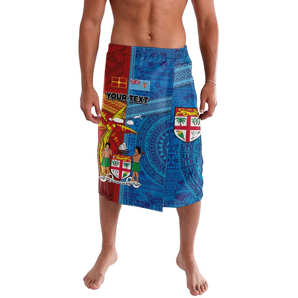 Personalised Fiji and Rotuma Together Lavalava Tapa and Pacific Art Pattern with Cultural Emblems Half Style LT03 Red - Polynesian Pride
