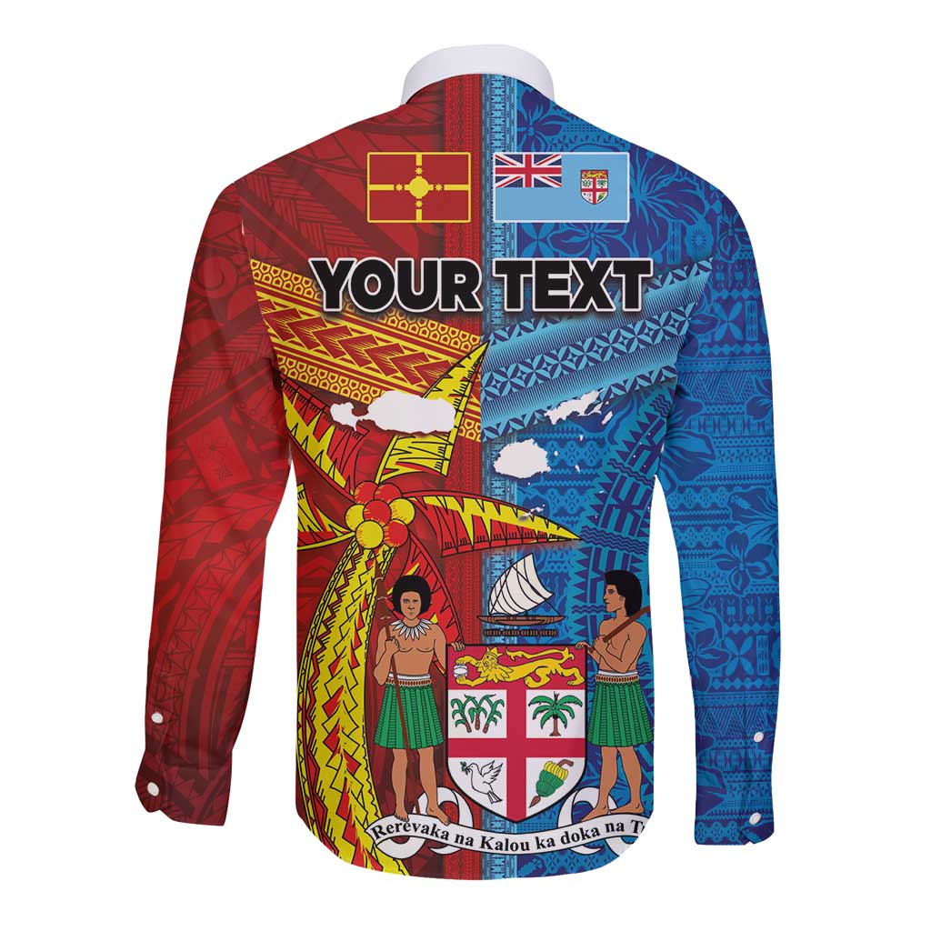 Personalised Fiji and Rotuma Together Long Sleeve Button Shirt Tapa and Pacific Art Pattern with Cultural Emblems Half Style LT03 - Polynesian Pride