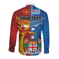 Personalised Fiji and Rotuma Together Long Sleeve Button Shirt Tapa and Pacific Art Pattern with Cultural Emblems Half Style LT03 - Polynesian Pride