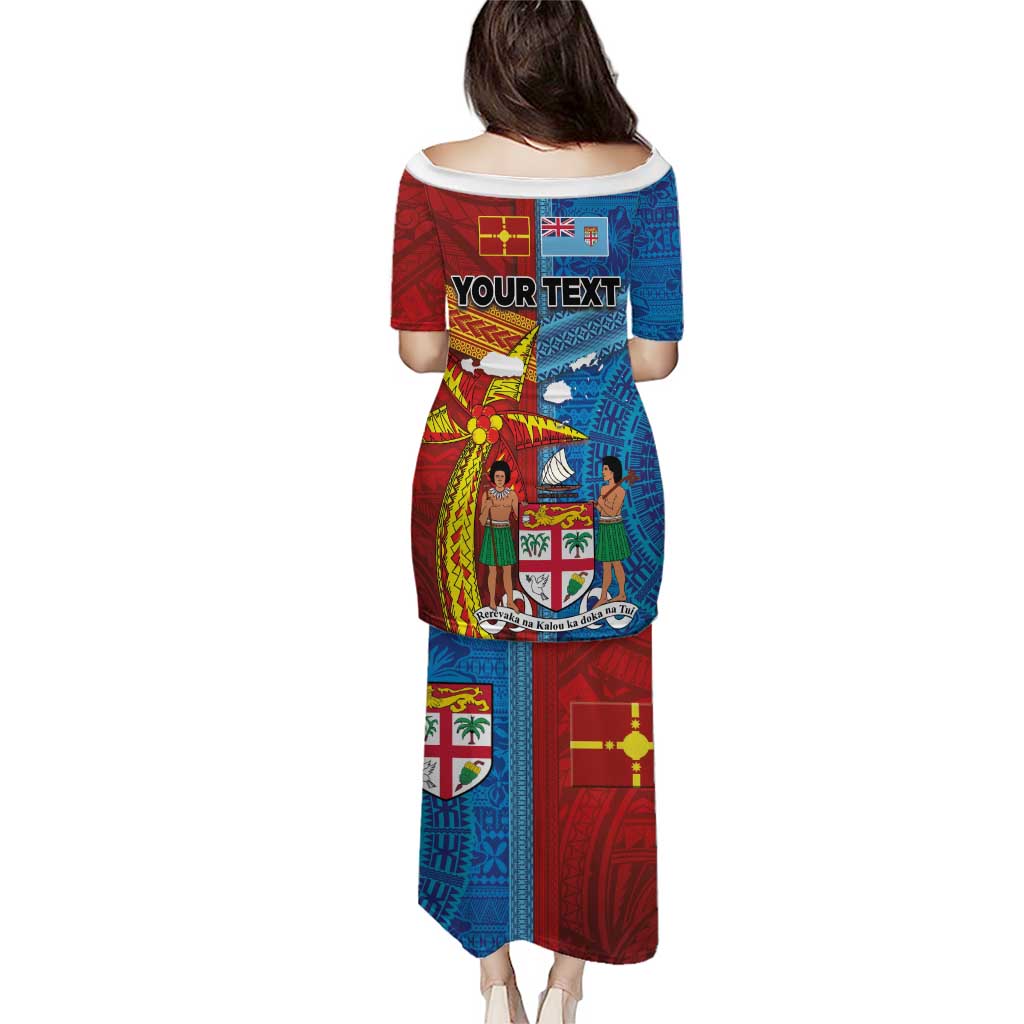 Personalised Fiji and Rotuma Together Puletasi Tapa and Pacific Art Pattern with Cultural Emblems Half Style LT03 - Polynesian Pride