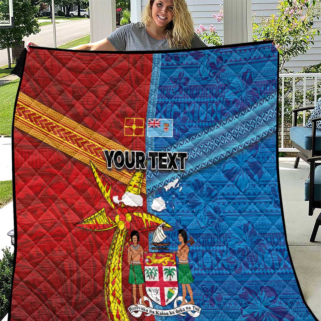 Personalised Fiji and Rotuma Together Quilt Tapa and Pacific Art Pattern with Cultural Emblems Half Style LT03 Red - Polynesian Pride