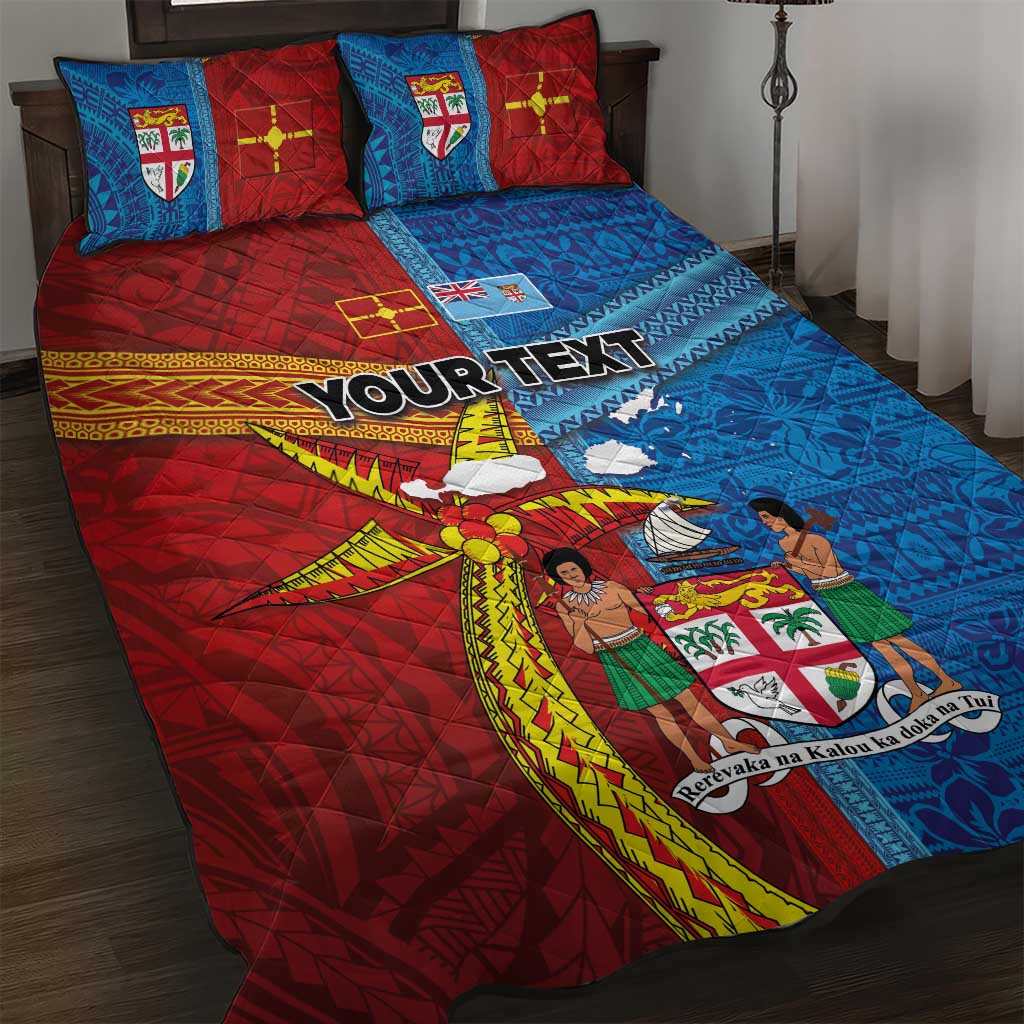 Personalised Fiji and Rotuma Together Quilt Bed Set Tapa and Pacific Art Pattern with Cultural Emblems Half Style LT03 Red - Polynesian Pride