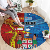 Personalised Fiji and Rotuma Together Round Carpet Tapa and Pacific Art Pattern with Cultural Emblems Half Style LT03 - Polynesian Pride