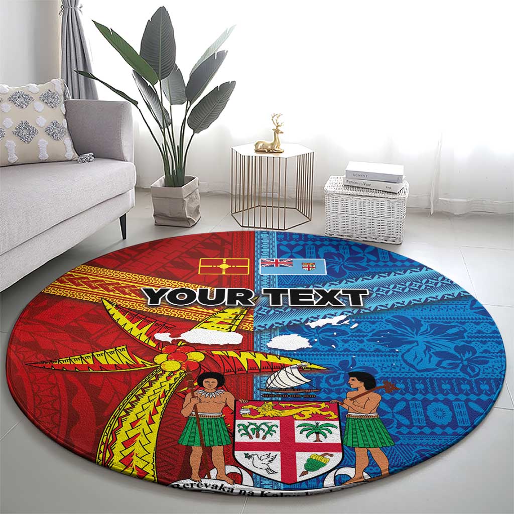 Personalised Fiji and Rotuma Together Round Carpet Tapa and Pacific Art Pattern with Cultural Emblems Half Style LT03 - Polynesian Pride