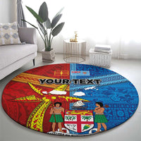 Personalised Fiji and Rotuma Together Round Carpet Tapa and Pacific Art Pattern with Cultural Emblems Half Style LT03 - Polynesian Pride
