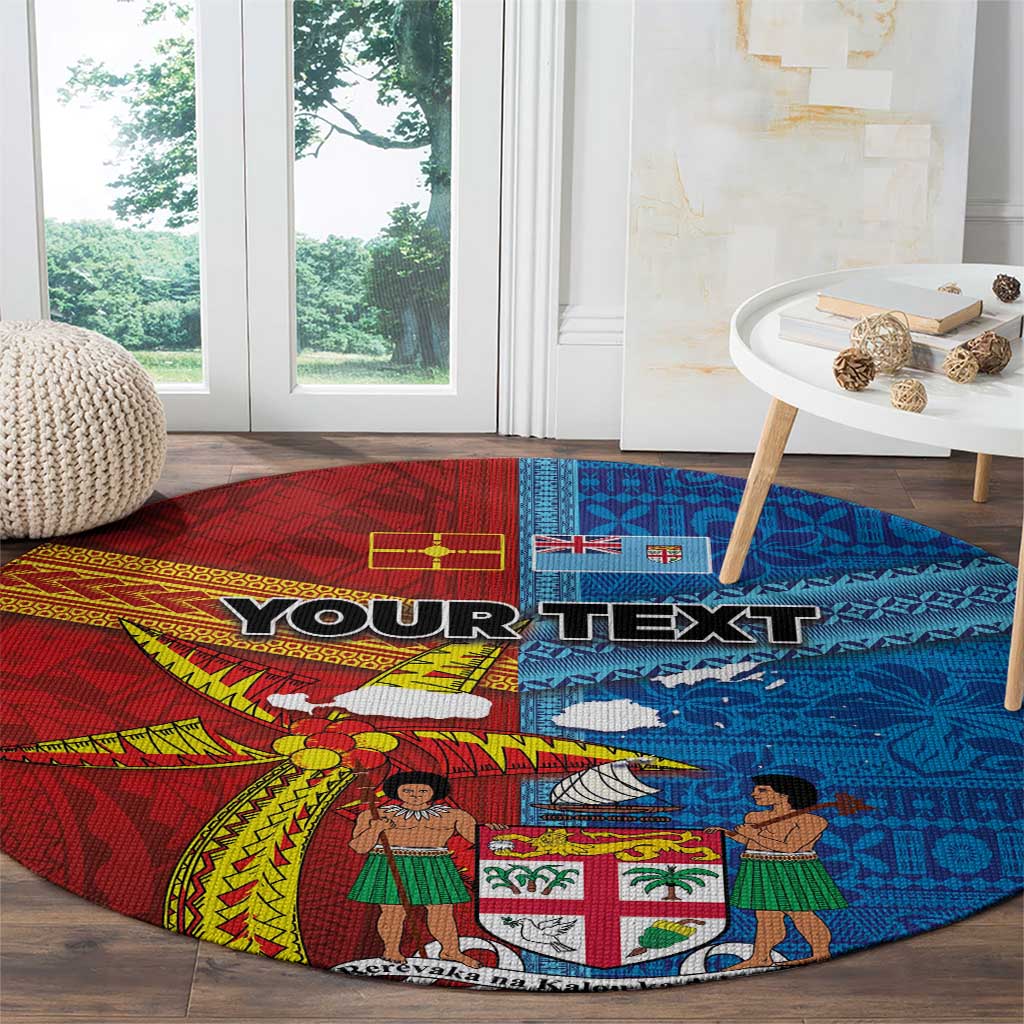 Personalised Fiji and Rotuma Together Round Carpet Tapa and Pacific Art Pattern with Cultural Emblems Half Style LT03 - Polynesian Pride