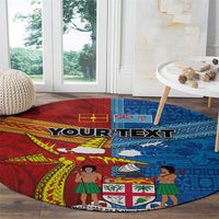Personalised Fiji and Rotuma Together Round Carpet Tapa and Pacific Art Pattern with Cultural Emblems Half Style LT03 - Polynesian Pride