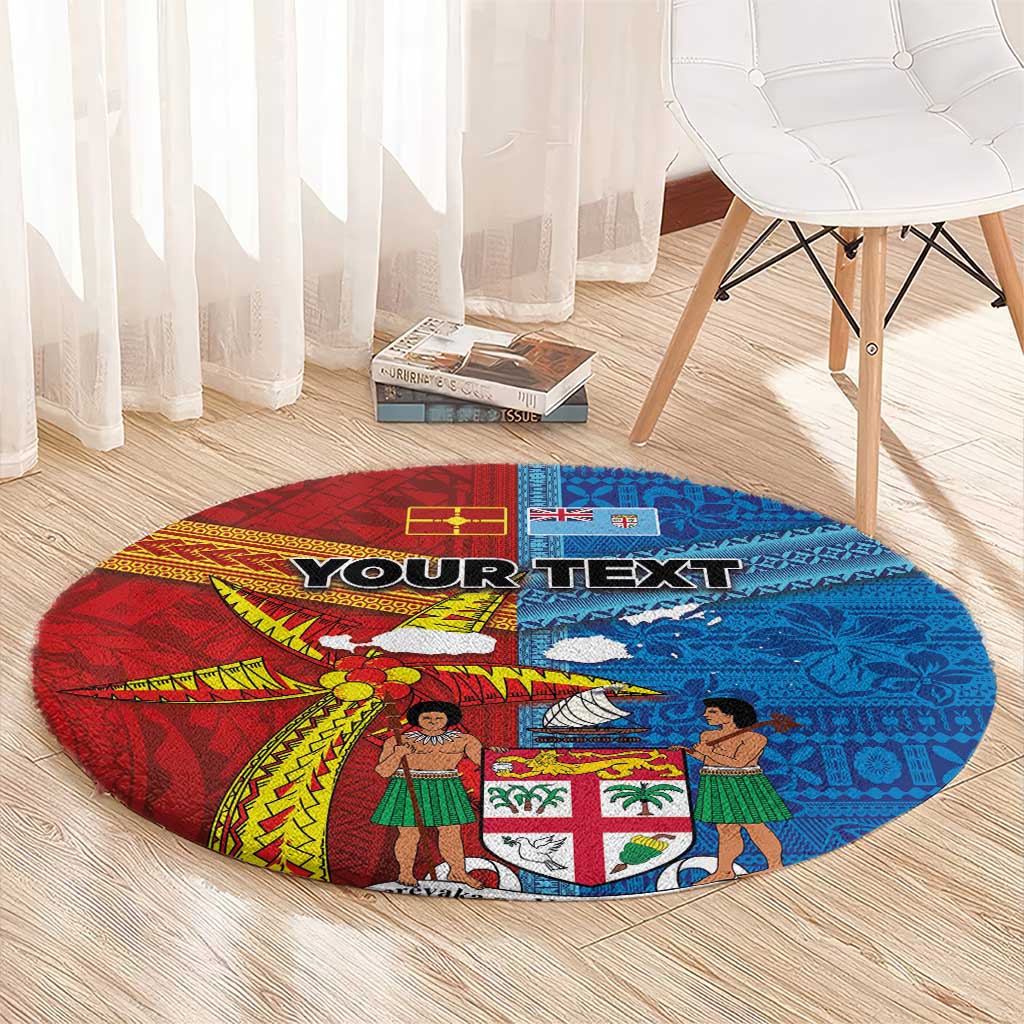 Personalised Fiji and Rotuma Together Round Carpet Tapa and Pacific Art Pattern with Cultural Emblems Half Style LT03 - Polynesian Pride
