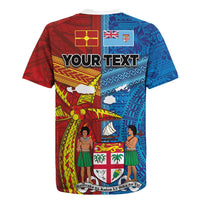Personalised Fiji and Rotuma Together Rugby Jersey Tapa and Pacific Art Pattern with Cultural Emblems Half Style LT03 - Polynesian Pride