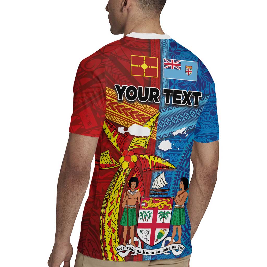 Personalised Fiji and Rotuma Together Rugby Jersey Tapa and Pacific Art Pattern with Cultural Emblems Half Style LT03 - Polynesian Pride
