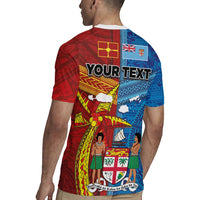Personalised Fiji and Rotuma Together Rugby Jersey Tapa and Pacific Art Pattern with Cultural Emblems Half Style LT03 - Polynesian Pride