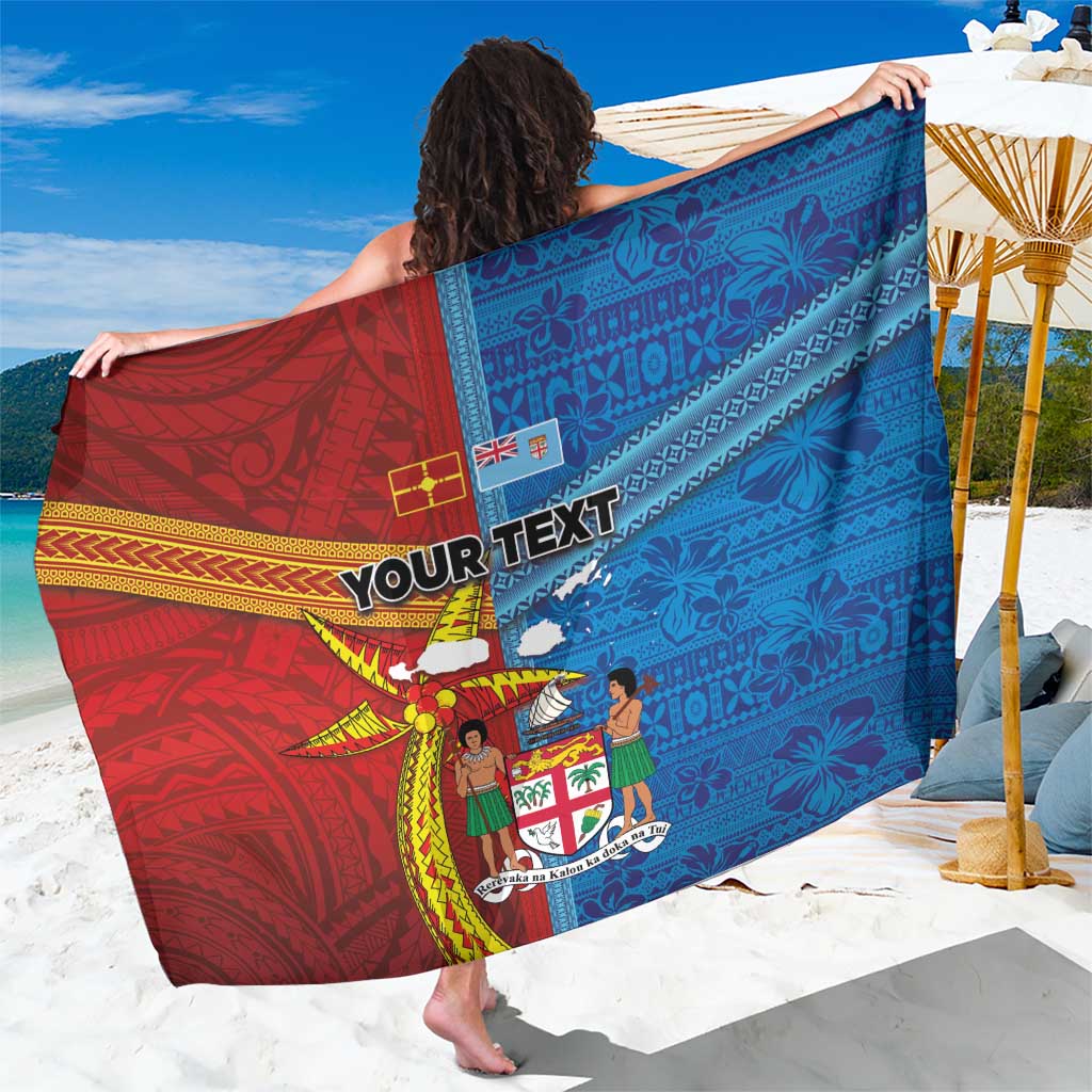 Personalised Fiji and Rotuma Together Sarong Tapa and Pacific Art Pattern with Cultural Emblems Half Style LT03 One Size 44 x 66 inches Red - Polynesian Pride