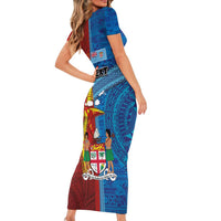 Personalised Fiji and Rotuma Together Short Sleeve Bodycon Dress Tapa and Pacific Art Pattern with Cultural Emblems Half Style LT03 - Polynesian Pride