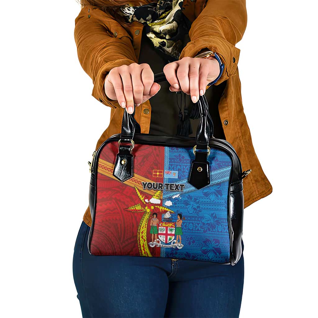 Personalised Fiji and Rotuma Together Shoulder Handbag Tapa and Pacific Art Pattern with Cultural Emblems Half Style LT03 One Size Red - Polynesian Pride