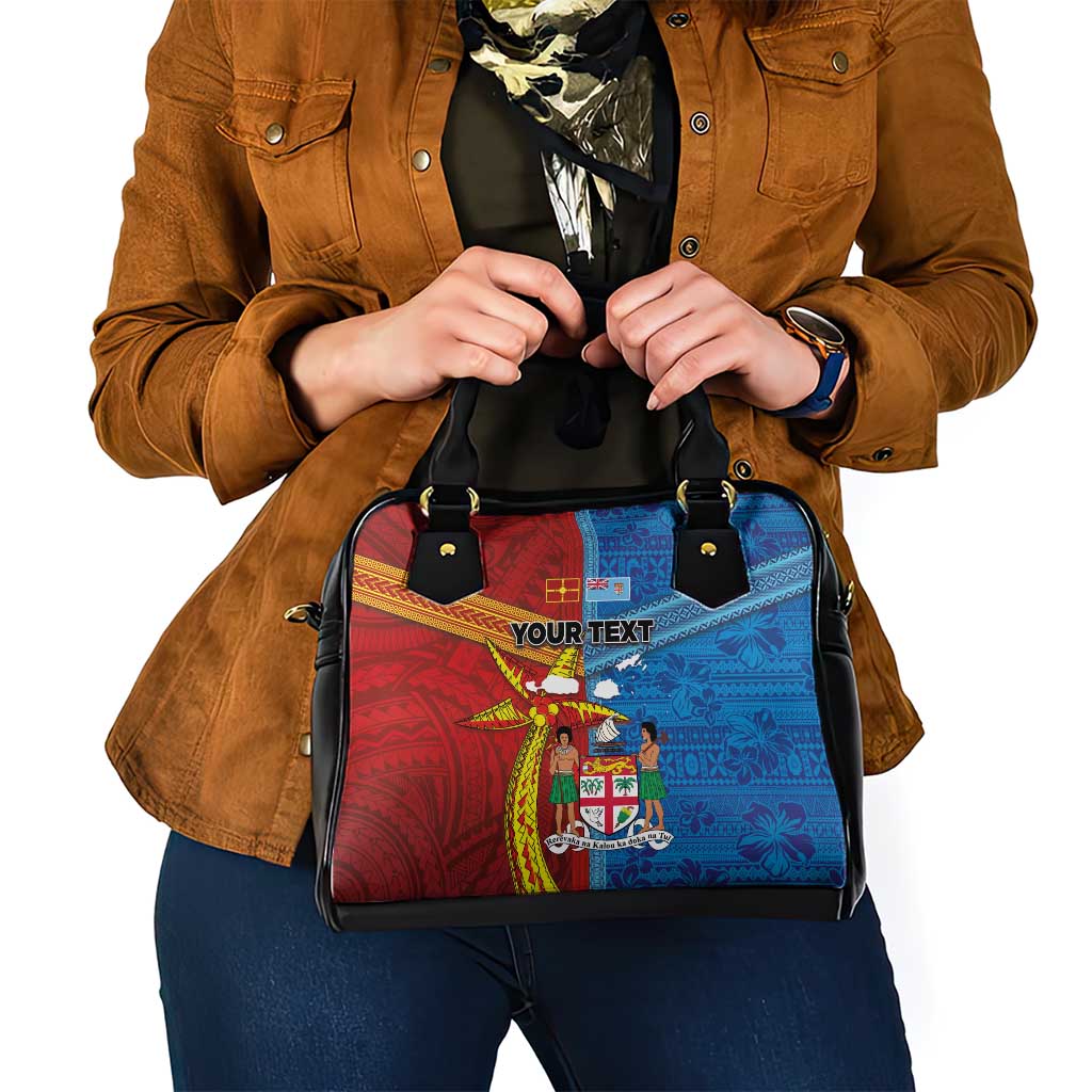 Personalised Fiji and Rotuma Together Shoulder Handbag Tapa and Pacific Art Pattern with Cultural Emblems Half Style LT03 - Polynesian Pride
