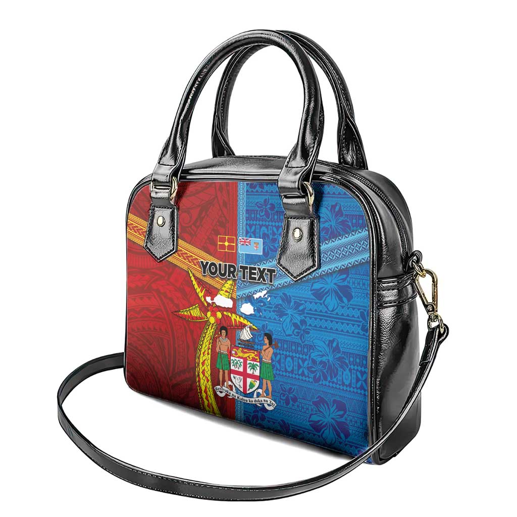 Personalised Fiji and Rotuma Together Shoulder Handbag Tapa and Pacific Art Pattern with Cultural Emblems Half Style LT03 - Polynesian Pride