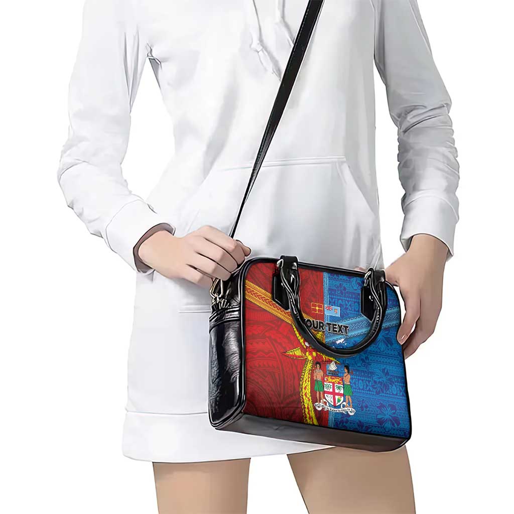 Personalised Fiji and Rotuma Together Shoulder Handbag Tapa and Pacific Art Pattern with Cultural Emblems Half Style LT03 - Polynesian Pride