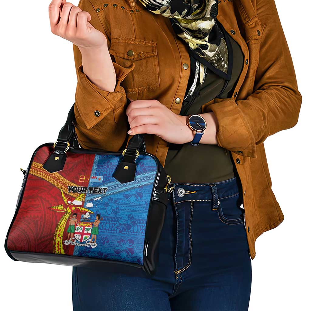 Personalised Fiji and Rotuma Together Shoulder Handbag Tapa and Pacific Art Pattern with Cultural Emblems Half Style LT03 - Polynesian Pride