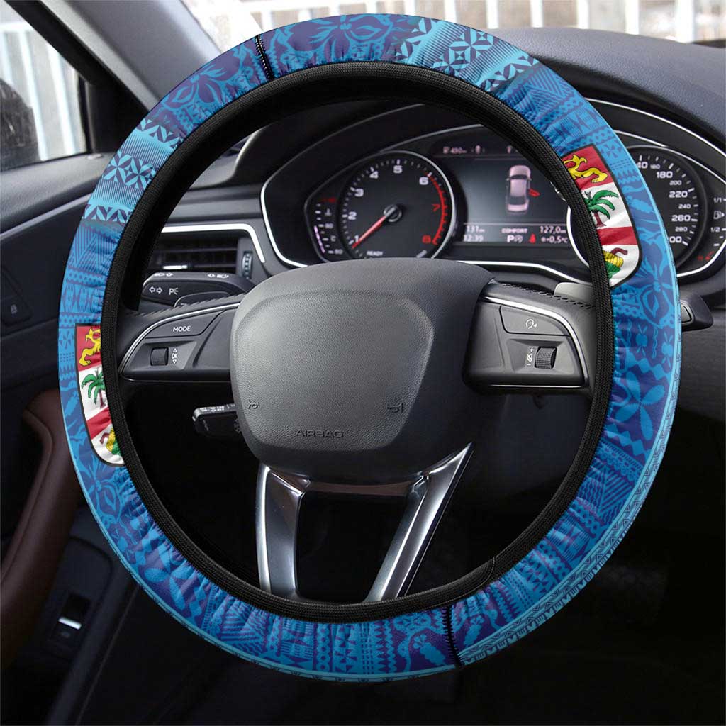 Fiji and Rotuma Together Steering Wheel Cover Tapa and Pacific Art Pattern with Cultural Emblems Half Style LT03 - Polynesian Pride