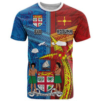 Personalised Fiji and Rotuma Together T Shirt Tapa and Pacific Art Pattern with Cultural Emblems Half Style LT03 Red - Polynesian Pride