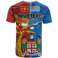 Personalised Fiji and Rotuma Together T Shirt Tapa and Pacific Art Pattern with Cultural Emblems Half Style LT03 - Polynesian Pride