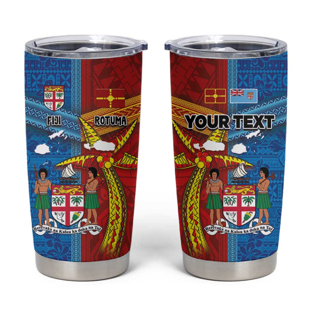 Personalised Fiji and Rotuma Together Tumbler Cup Tapa and Pacific Art Pattern with Cultural Emblems Half Style LT03 Red - Polynesian Pride