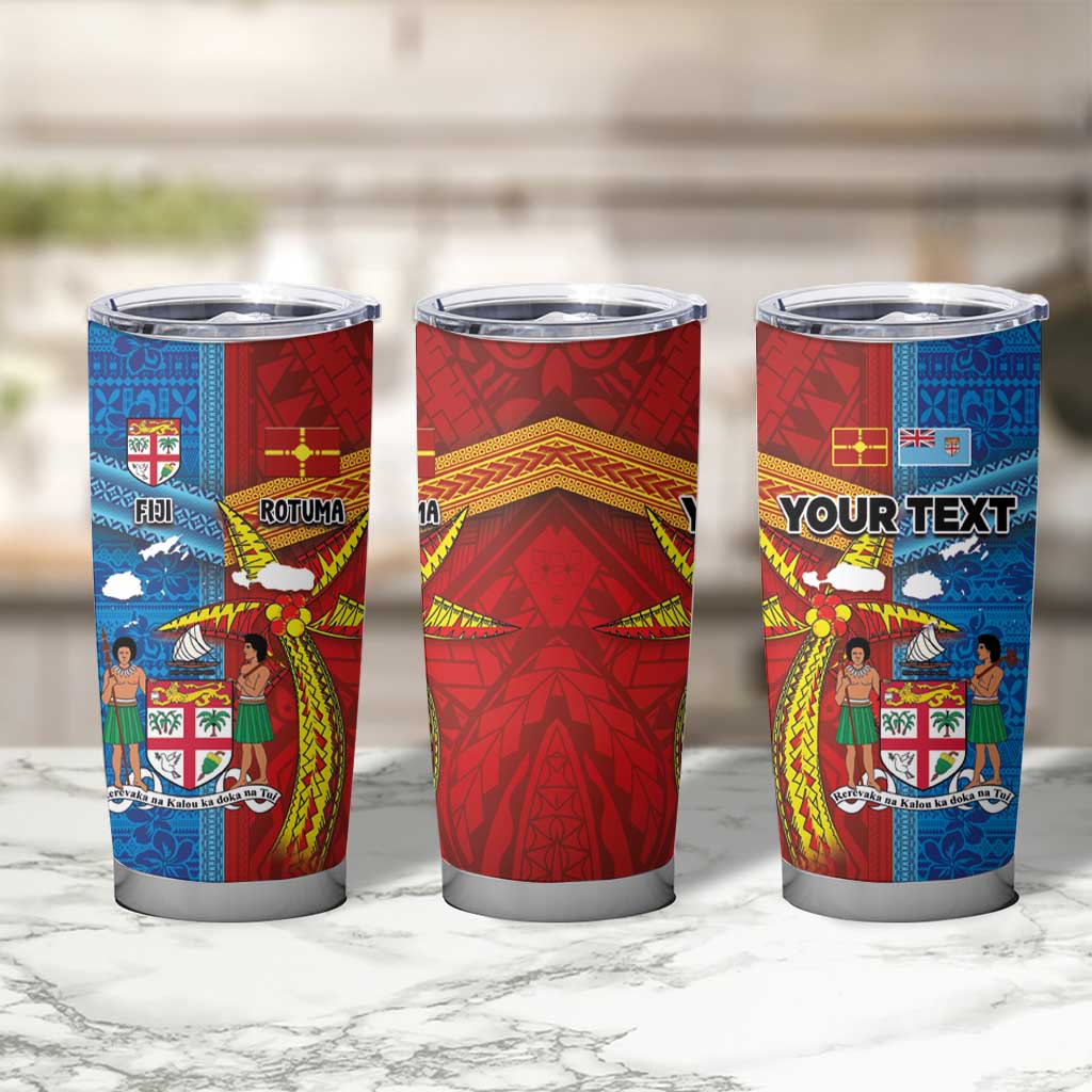 Personalised Fiji and Rotuma Together Tumbler Cup Tapa and Pacific Art Pattern with Cultural Emblems Half Style LT03 - Polynesian Pride