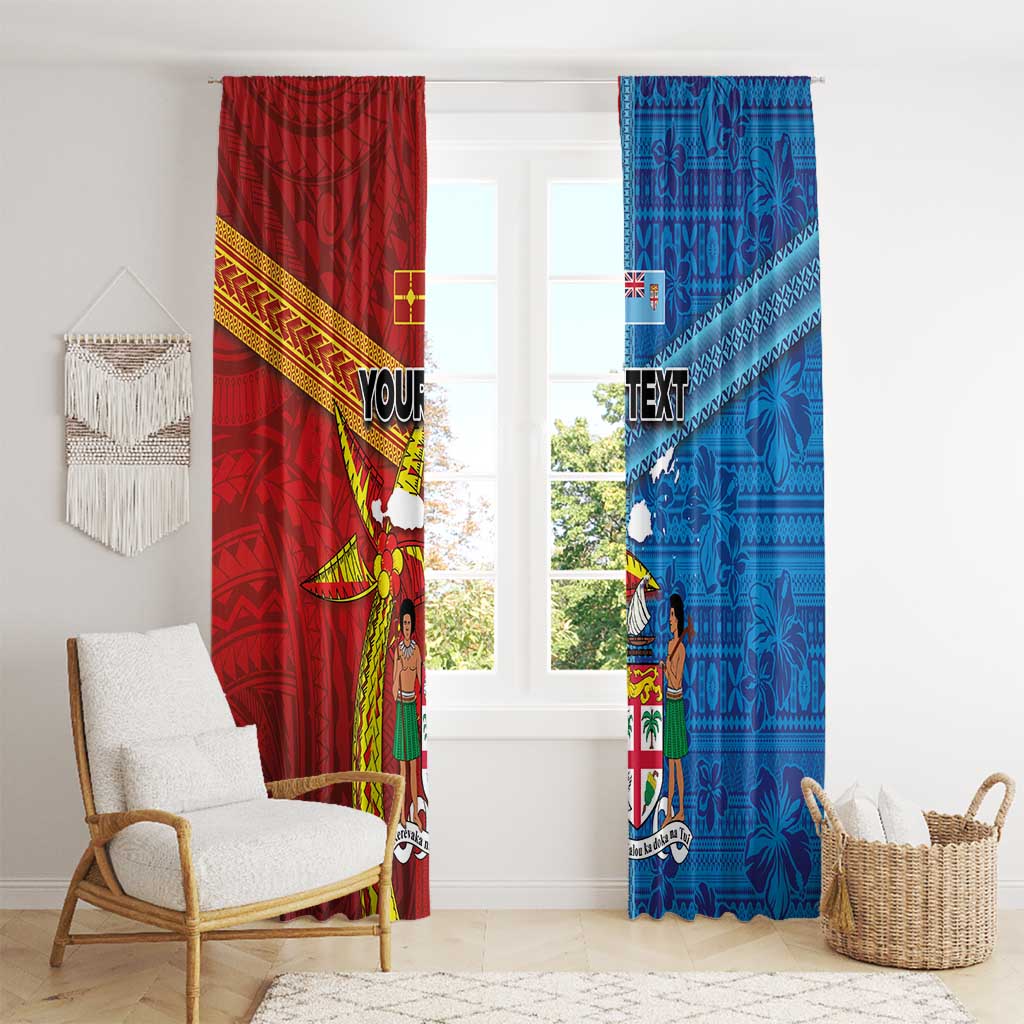 Personalised Fiji and Rotuma Together Window Curtain Tapa and Pacific Art Pattern with Cultural Emblems Half Style LT03 - Polynesian Pride