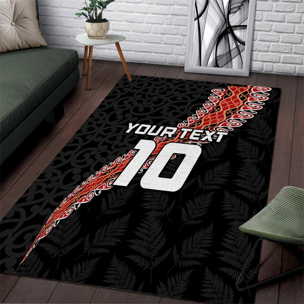 Custom New Zealand Rugby Area Rug Maori and Silver Fern Half Style