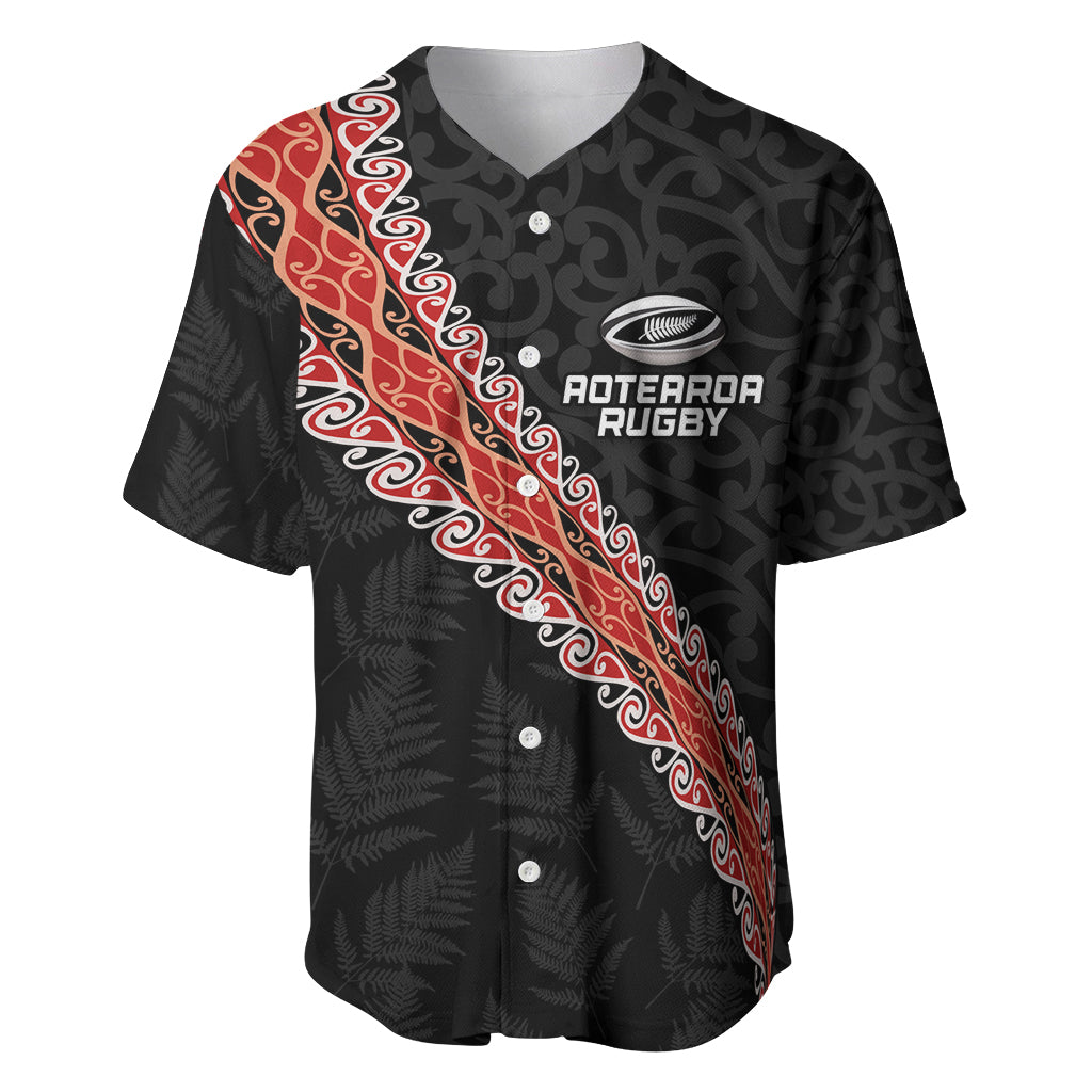 Custom New Zealand Rugby Baseball Jersey Maori and Silver Fern Half Style LT03 Black - Polynesian Pride