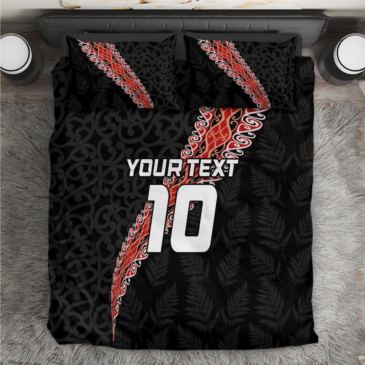 Custom New Zealand Rugby Bedding Set Maori and Silver Fern Half Style LT03 Black - Polynesian Pride