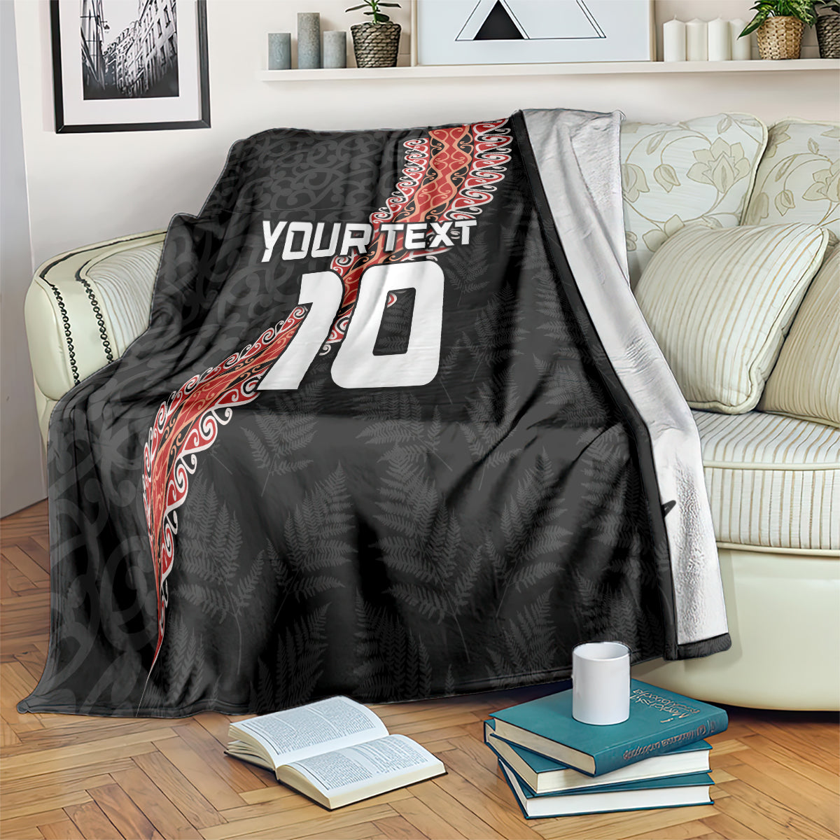 Custom New Zealand Rugby Blanket Maori and Silver Fern Half Style LT03 Black - Polynesian Pride