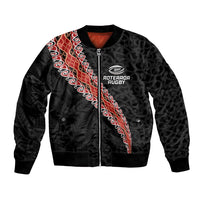 Custom New Zealand Rugby Bomber Jacket Maori and Silver Fern Half Style LT03 Unisex Black - Polynesian Pride