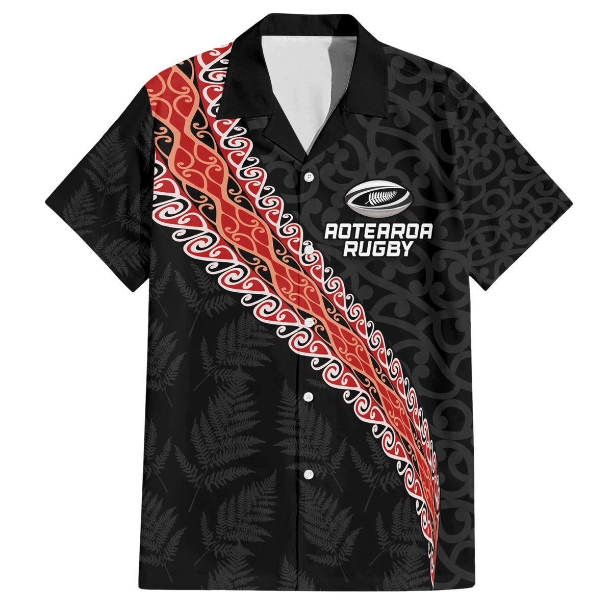 Custom New Zealand Rugby Hawaiian Shirt Maori and Silver Fern Half Style LT03 Black - Polynesian Pride