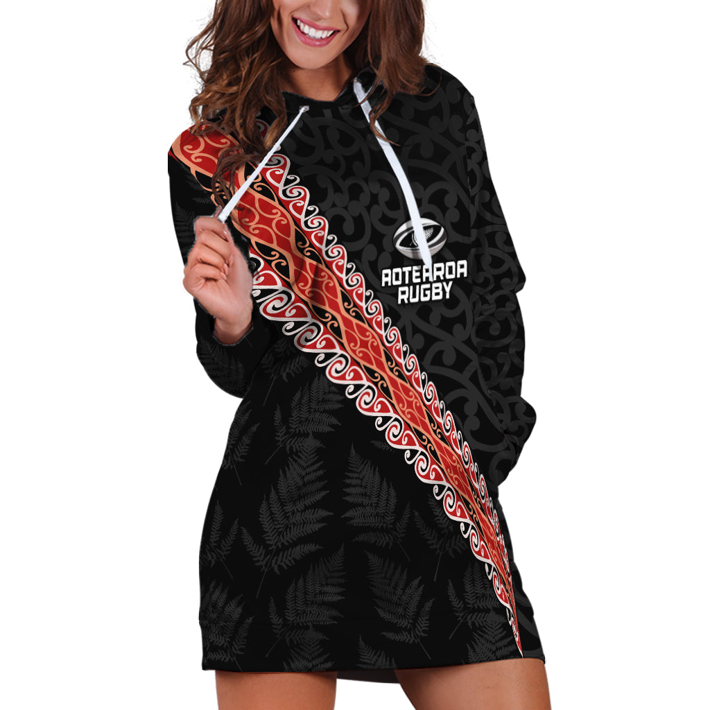 Custom New Zealand Rugby Hoodie Dress Maori and Silver Fern Half Style LT03 Black - Polynesian Pride