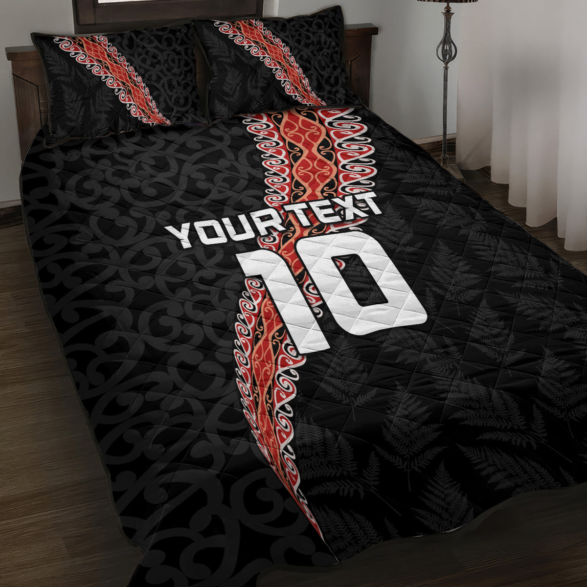 Custom New Zealand Rugby Quilt Bed Set Maori and Silver Fern Half Style