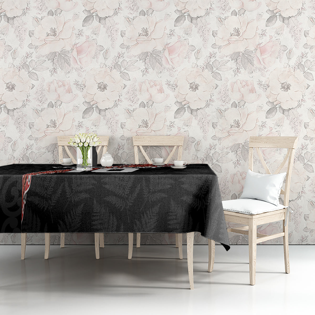 Custom New Zealand Rugby Tablecloth Maori and Silver Fern Half Style LT03 - Polynesian Pride