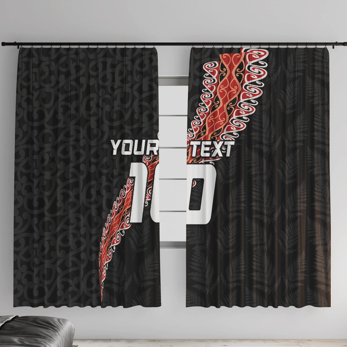 Custom New Zealand Rugby Window Curtain Maori and Silver Fern Half Style LT03 With Hooks Black - Polynesian Pride