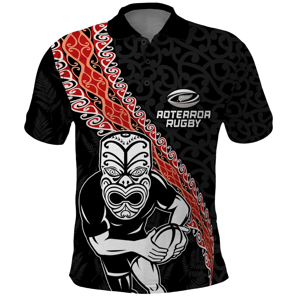 New Zealand Maori Warrior Rugby Polo Shirt Maori and Silver Fern Half Style