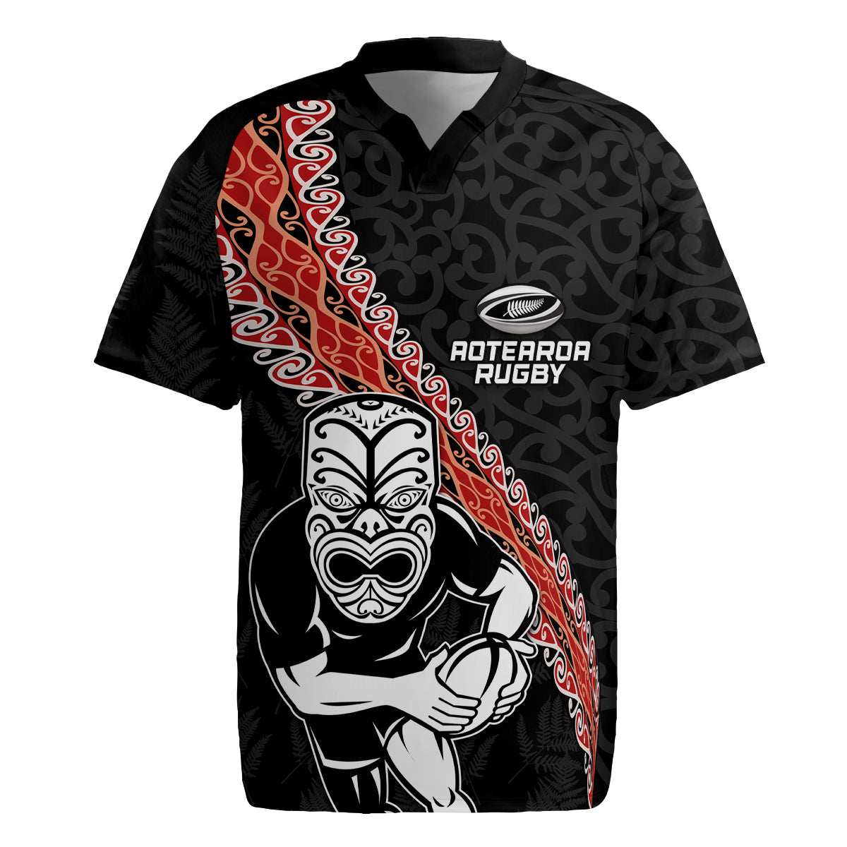 New Zealand Maori Warrior Rugby Rugby Jersey Maori and Silver Fern Half Style LT03 Black - Polynesian Pride